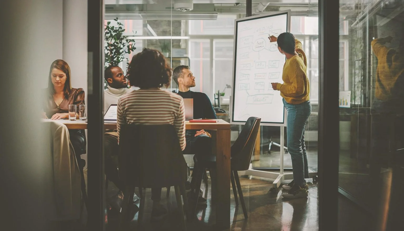 Team collaborating in a modern office