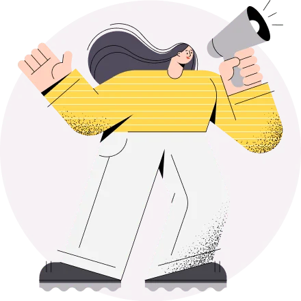 Illustration of a marketer amplifying a brand with a megaphone